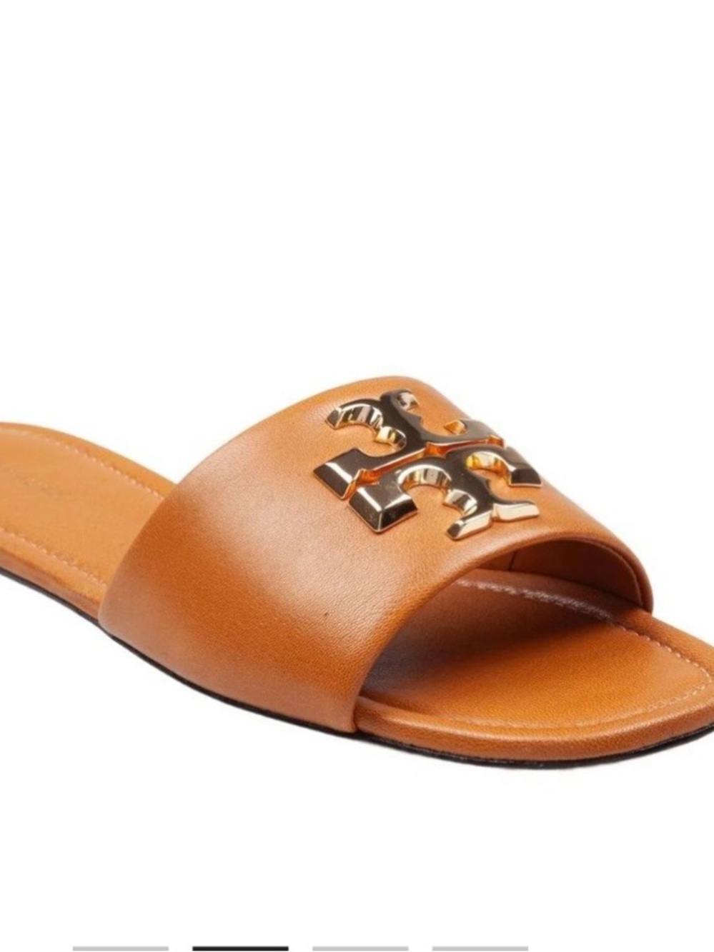 Tory Burch Cognac-Tan Leather Everly Logo Slide Sandal
